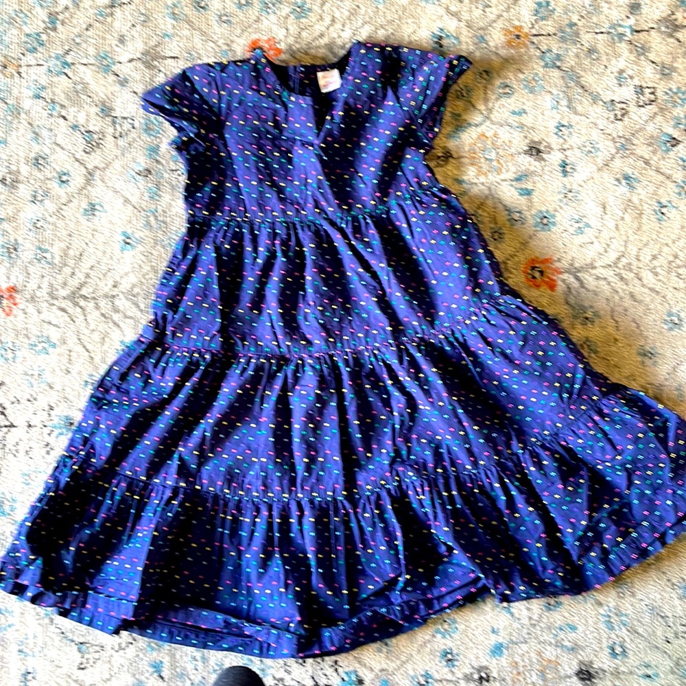 Hanna Andersson Navy Dress with Multicolored embroidered dots; size 130 (8)